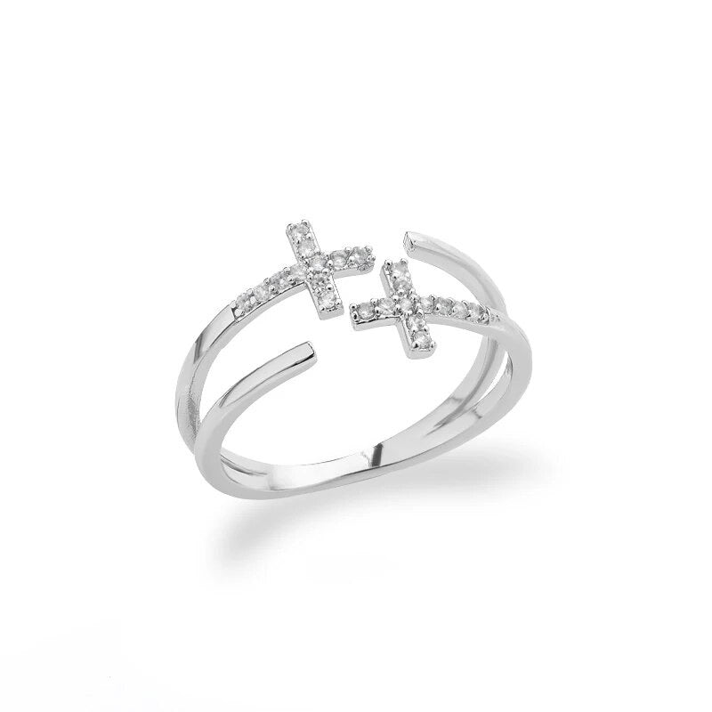 DOUBLE CROSS SILVER RING