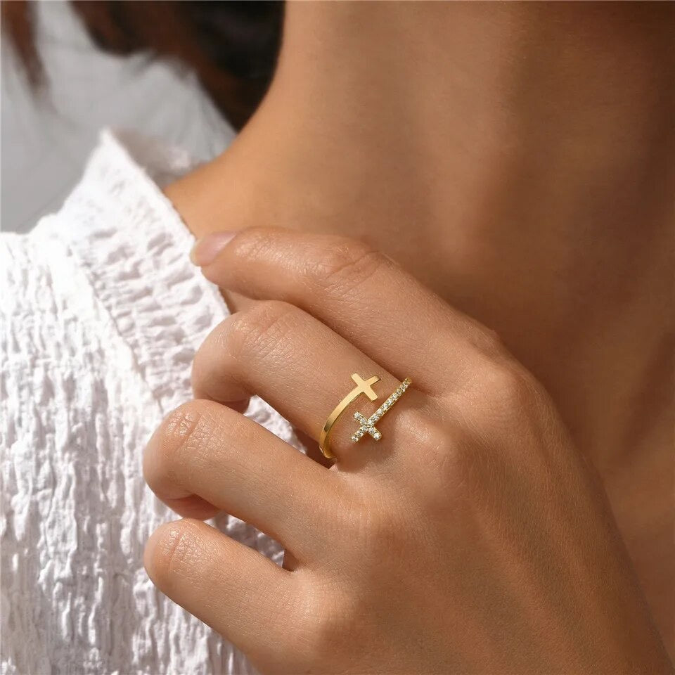 DOUBLE CROSS GOLD RING